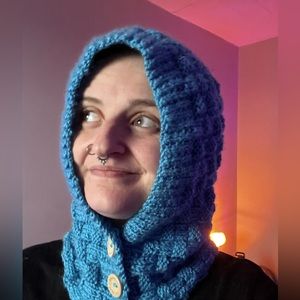 Blue Hand Knit Winter Snood Basketweave